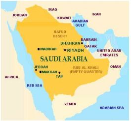 Click the map regions for more information on the Empty Quarter, Dammam, and Bahrain Island