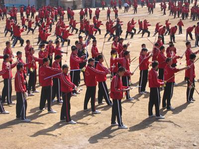 Sword training at the Shaolin Wushu Institute in Henan Province, China