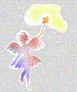 Fairy, splattered with ink from a felt pen used in a hand pump.
