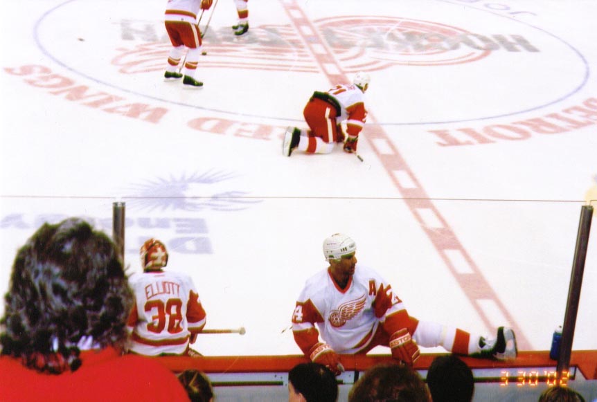 Mr. Chelios, warming up before the game
