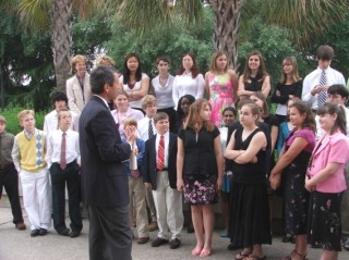 Governor Mark Sanford addresses us about global traveling and asked questions about our destinations and missions . . . 