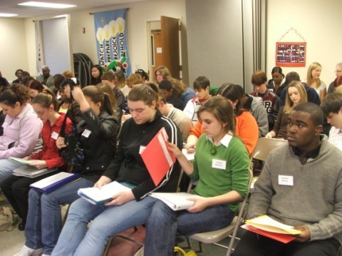A brand new group of delegates meeting for the first Orientation Meeting - training to become Student Ambassadors