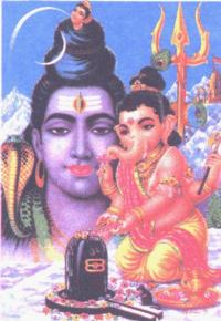 Picture of Lord ganesh worshiping shiva lingam