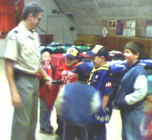 the Scouts test out the microphone with our Cubmaster