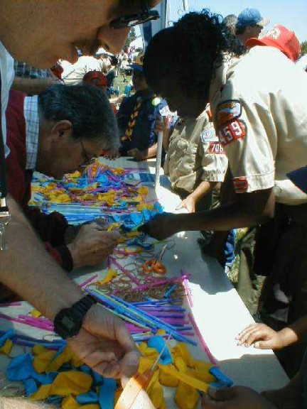 Putting the finishing touches on the musical flutes at Scout-o-Rama 2001 at Kennedy Park in Hayward