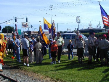 Lining up for the Opening Flag Ceremony at Scout-o-Rama 2001 at Kennedy Park in Hayward