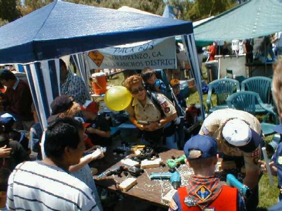 Assembling the musical flutes at Scout-o-Rama 2001 at Kennedy Park in Hayward