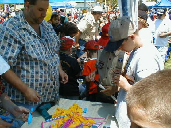 Assembling the musical flutes Scout-o-Rama 2001 at Kennedy Park in Hayward