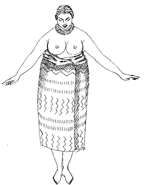 Figure 1: Hawaiian woman in Pa'u. Illustration by Claire Pimentel