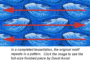 Example - In a completed tessellation, the original motif repeats in a pattern.