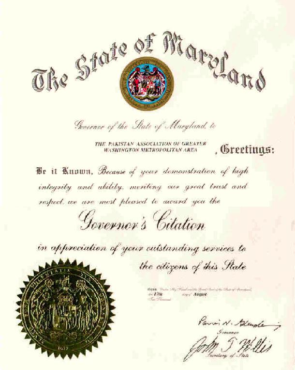 Governor's Citation