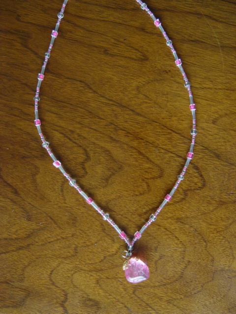 Pink Rock and Square Bead Necklace