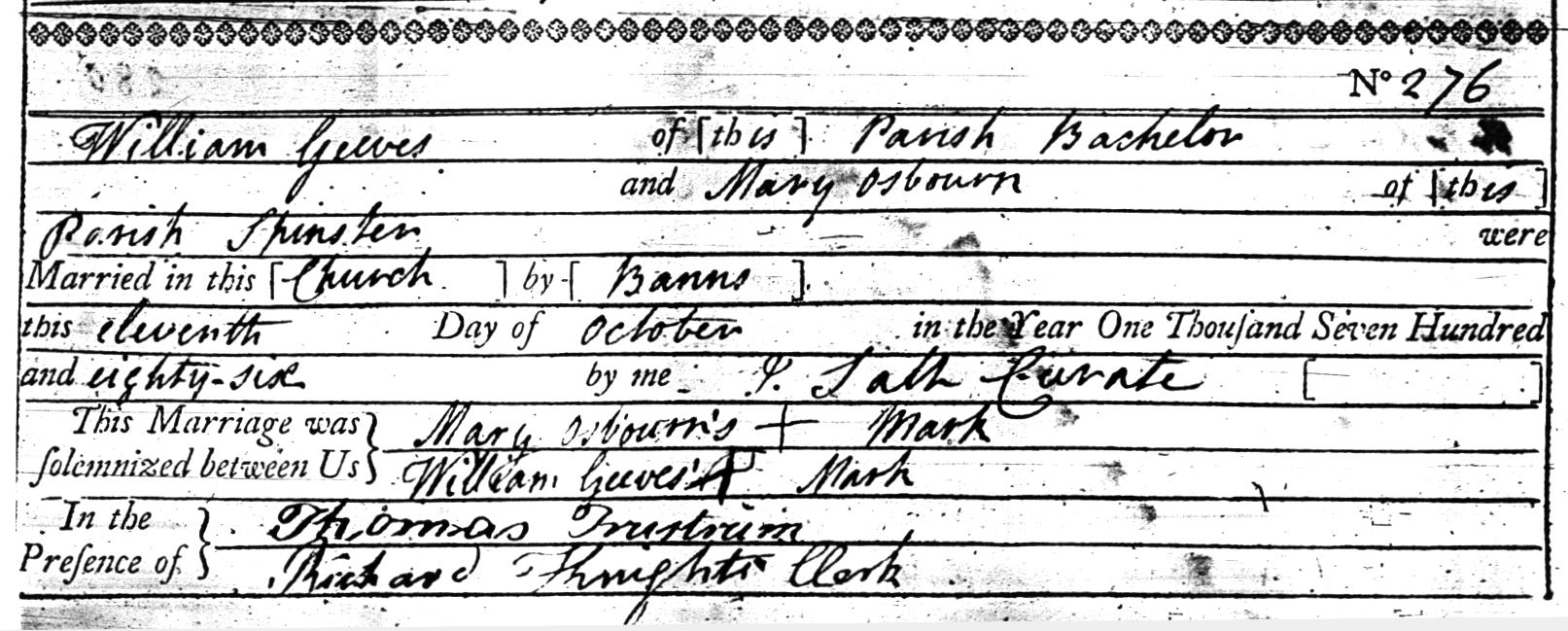 Marriage of William Geeves & Mary Osbourn