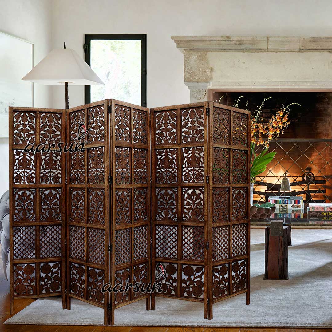 Room Divider 5 Panel in Mango Wood & MDF NTPRT-005 view 3