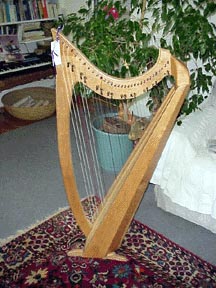 Photo of Wren's 32 string harp in Gothic style