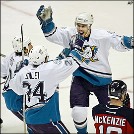 The Ducks celebrate after scoring a goal
