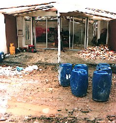 Water cans and heating wood.