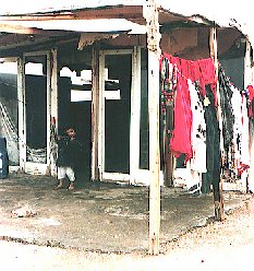 Typical Evosmos dwelling of scrap wood and nylon.