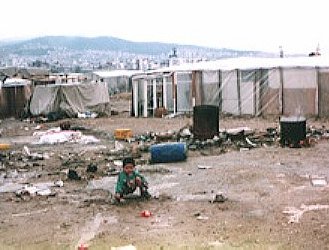 Another view of the camp, with the town of Evosmos in the background.