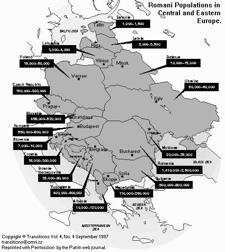 Romani Populations in Central and Eastern Europe.  Courtesy of Jeremy Drucker.