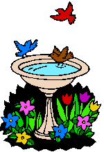 animated birds at a bird bath