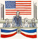 Image of USA flag displayed behind the speaker.