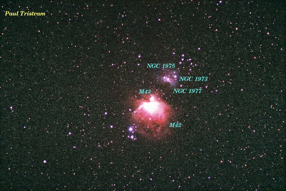 The Orion Nebula M42 region, M43, NGC 1977, NGC 1975, NGC 1973. 