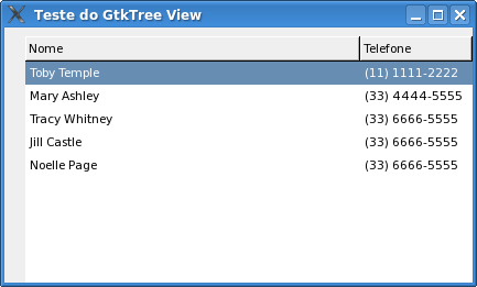 Sa�da do exemplo com o GtkTreeView