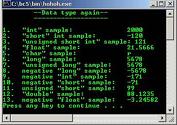 C output data type