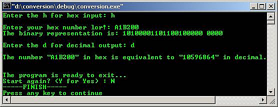 C output binary hex decimal