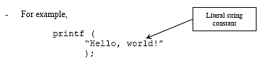 C C++ output literal string constant