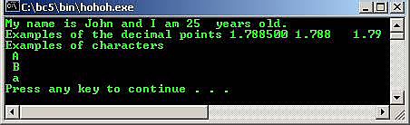 C C++ output format specifiers