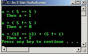 C C++ output relational operator and expression
