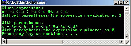 C C++ output relational operator and expression