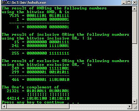 C C++ output bitwise and logical operators