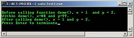 C C++ output function local variables