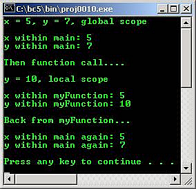 C C++ output function local vs global variables