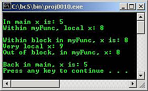 C C++ output function variable scope