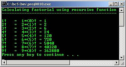 C C++ output recursive functions