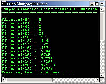 C C++ output recursive functions fibonacci