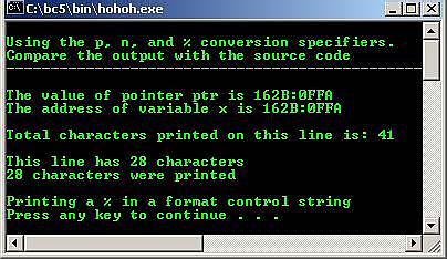 C output conversion specifier pointer character number