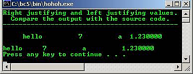 C output format control string flags
