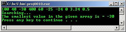 C C++ output array smallest number