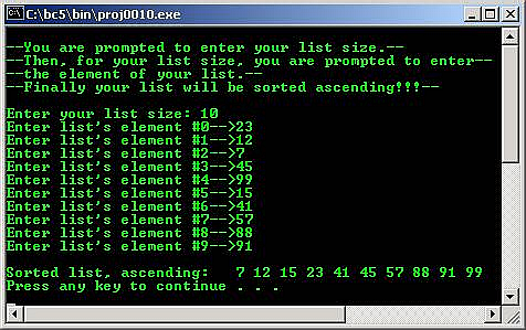 C C++ output array sorting