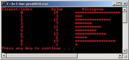 C C++ output array simple histogram