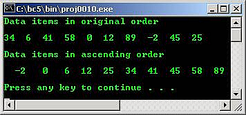 C C++ output array sorting ascending