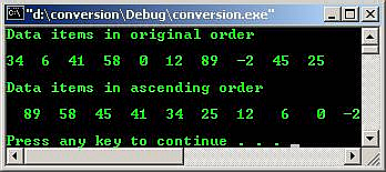 C C++ output array sorting descending