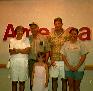 Wes at home with wife Barb and son, daughter-in-law, and granddaughter