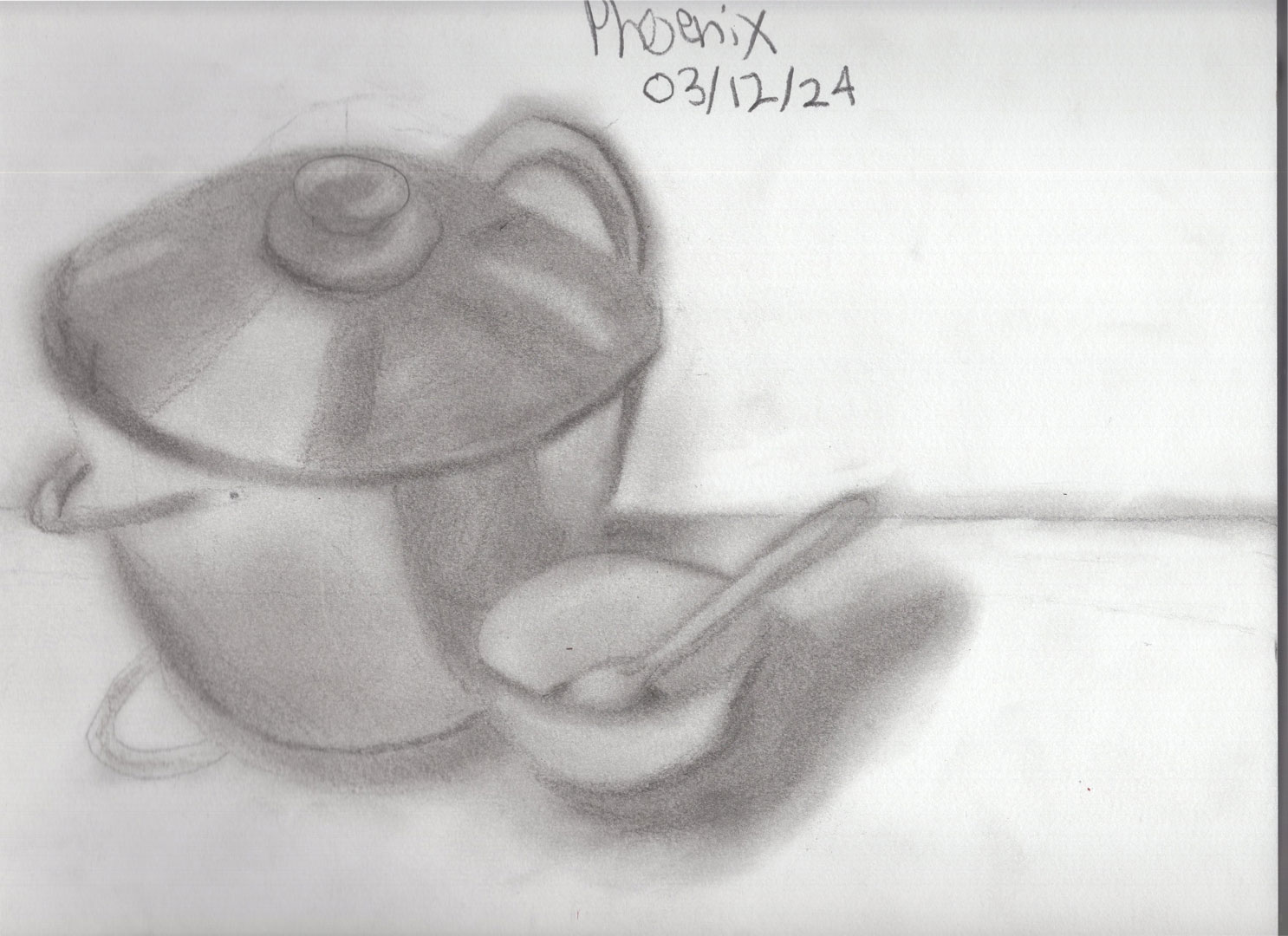 3D pot and bowl with spoon drawings