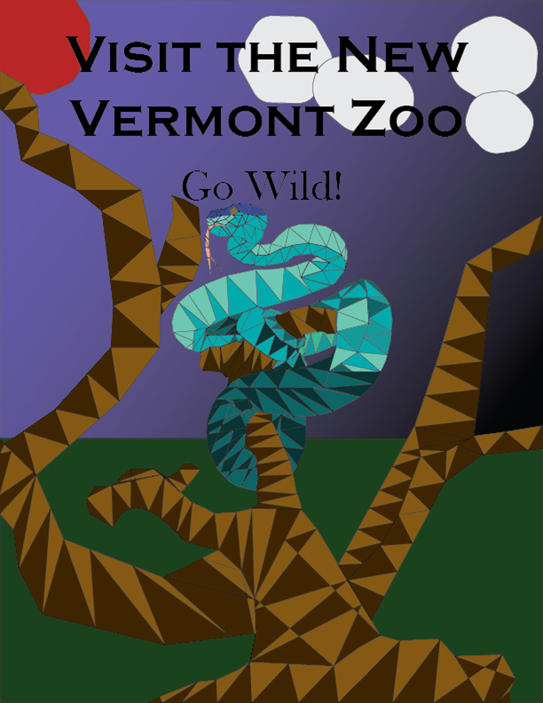 a polygon desing of a snake on a tree